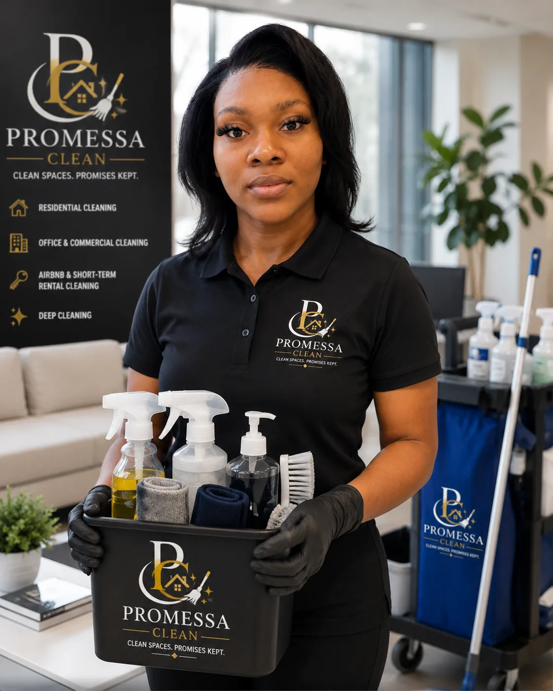 Promessa Clean branded professional cleaning setup