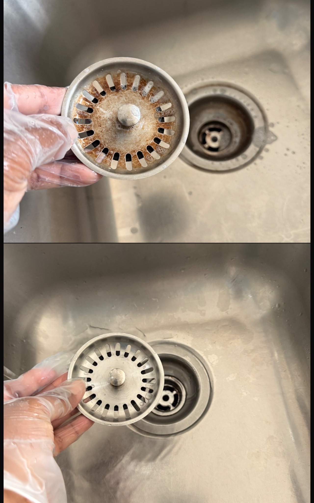 Before and after kitchen sink cleaning